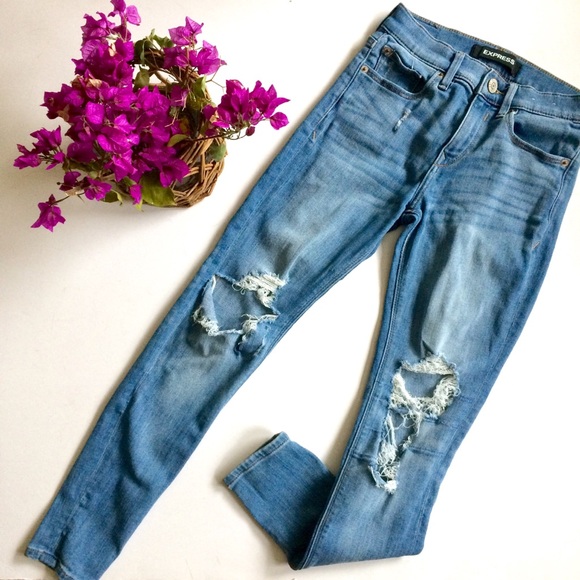 Express Denim - HP Express distressed mid rise legging jean